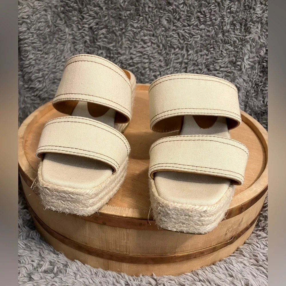 EUC Castaner Espadrilles Wedge Platform Tan Beige Sandals Size US 7.5/ EU 38